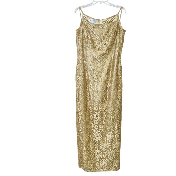 Gunne Sax Dresses & Skirts - Jessica McClintock Gunne Sax Y2K Fairy Vtg Gold Mesh Lace Maxi Dress M Glam Prom